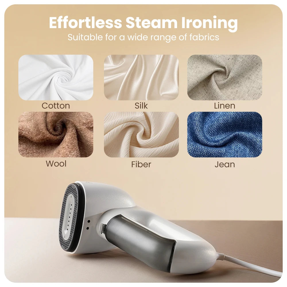 Plancha de vapor portátil con succión automática para ropa.