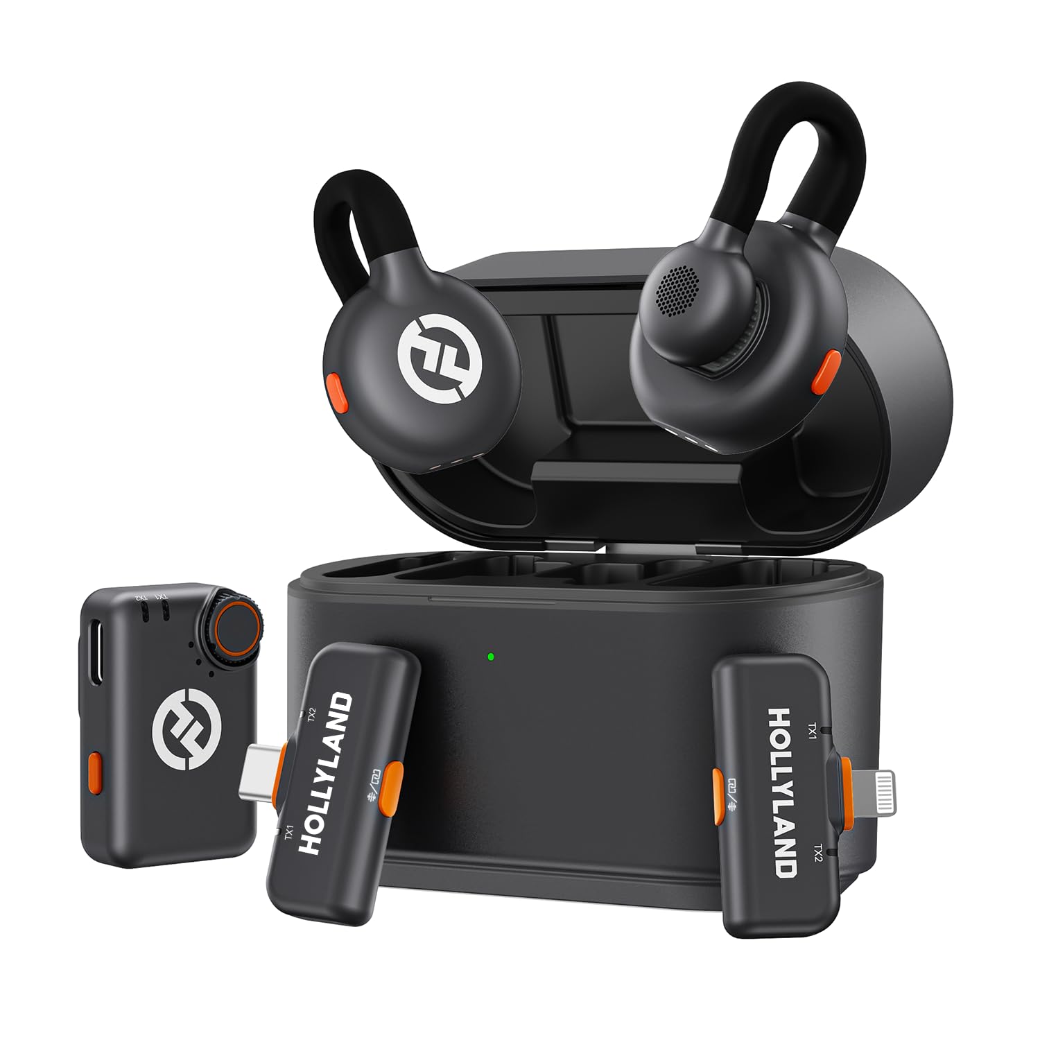 Hollyland Lark M2S Combo (Camera RX+USB-C RX+ Cavo Lightning) Microfono Lavalier wireless per iPhone/Camera/Android/PC, clip in titanio, cancellazione del rumore, utilizzo per 30 ore, vlog, interviste