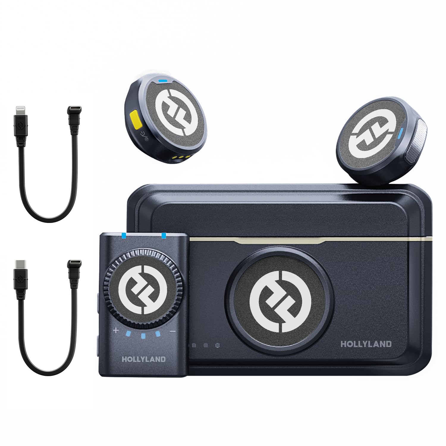 Hollyland Lark M2 Microfono Lavalier Wireless (2TX+1RX) per Telefoni Android, iPhone 15, 48kHz/24 bit, 300 m, Hi-Fi Audio, ENC Antirumore, 30H, Microfono Lavalier per Livestream, Vlog, Podcast - Nero