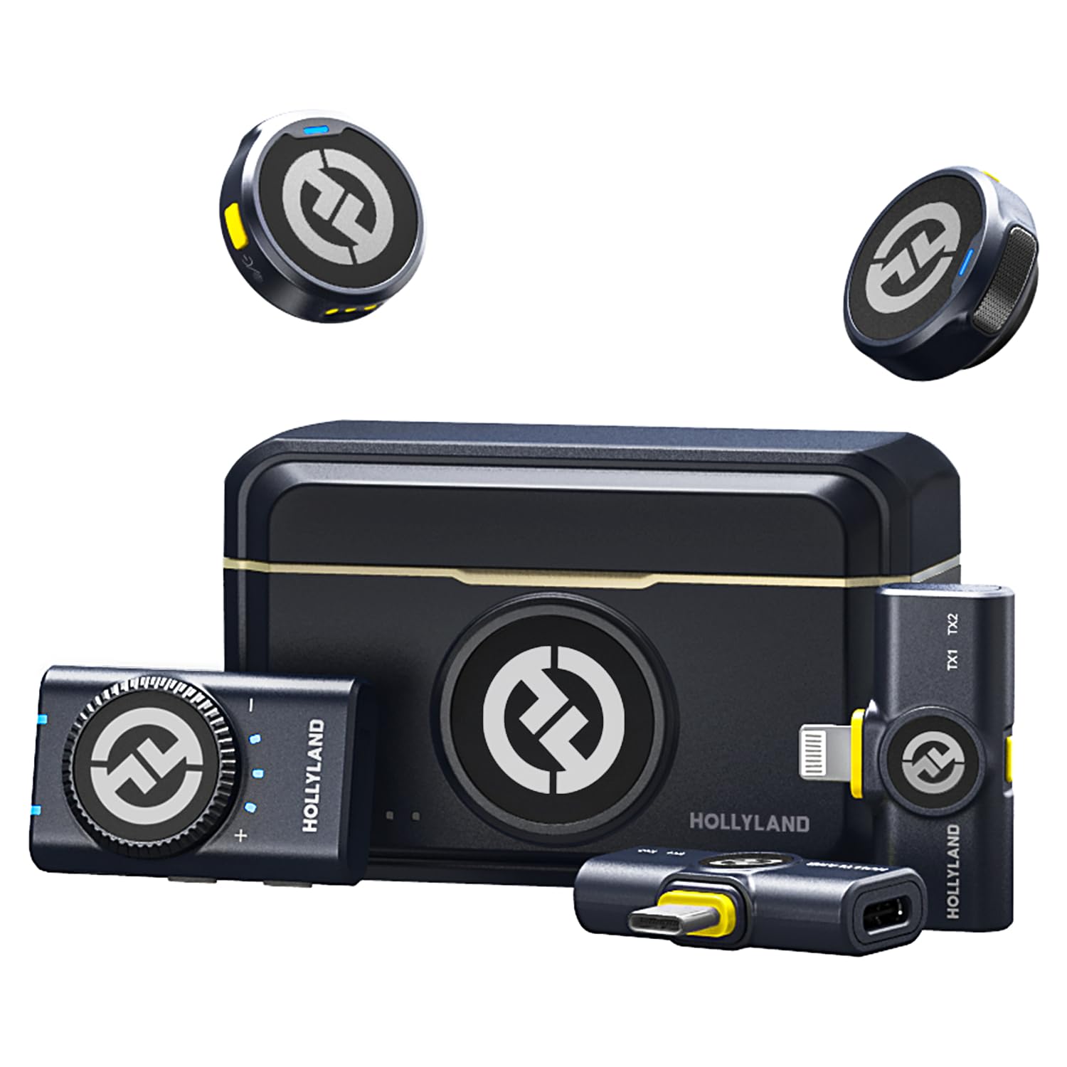 Hollyland Lark M2 Microfono Lavalier Wireless (2TX+1RX) per Telefoni Android, iPhone 15, 48kHz/24 bit, 300 m, Hi-Fi Audio, ENC Antirumore, 30H, Microfono Lavalier per Livestream, Vlog, Podcast - Nero