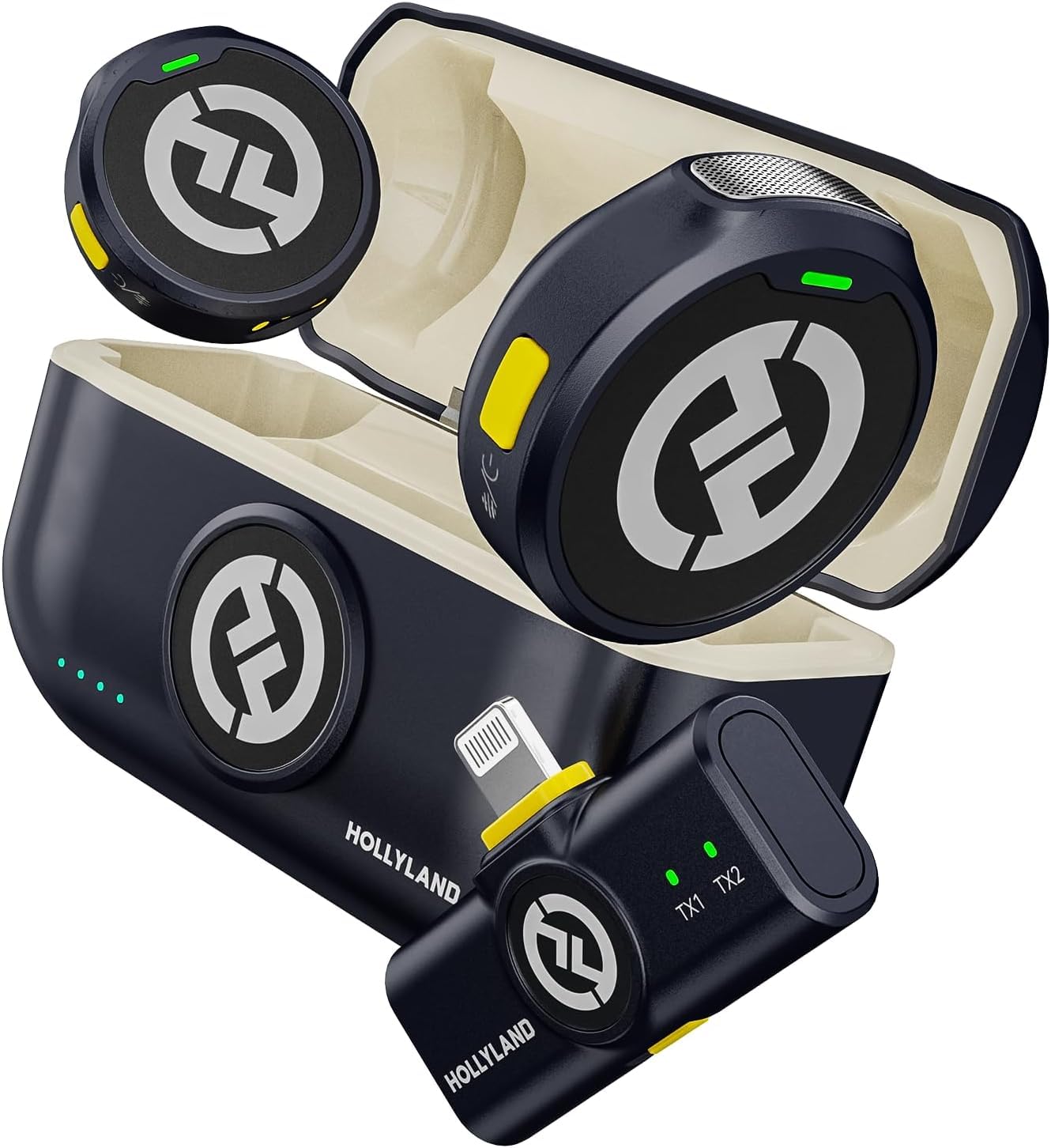 Hollyland Lark M2 Microfono Lavalier Wireless (2TX+1RX) per Telefoni Android, iPhone 15, 48kHz/24 bit, 300 m, Hi-Fi Audio, ENC Antirumore, 30H, Microfono Lavalier per Livestream, Vlog, Podcast - Nero