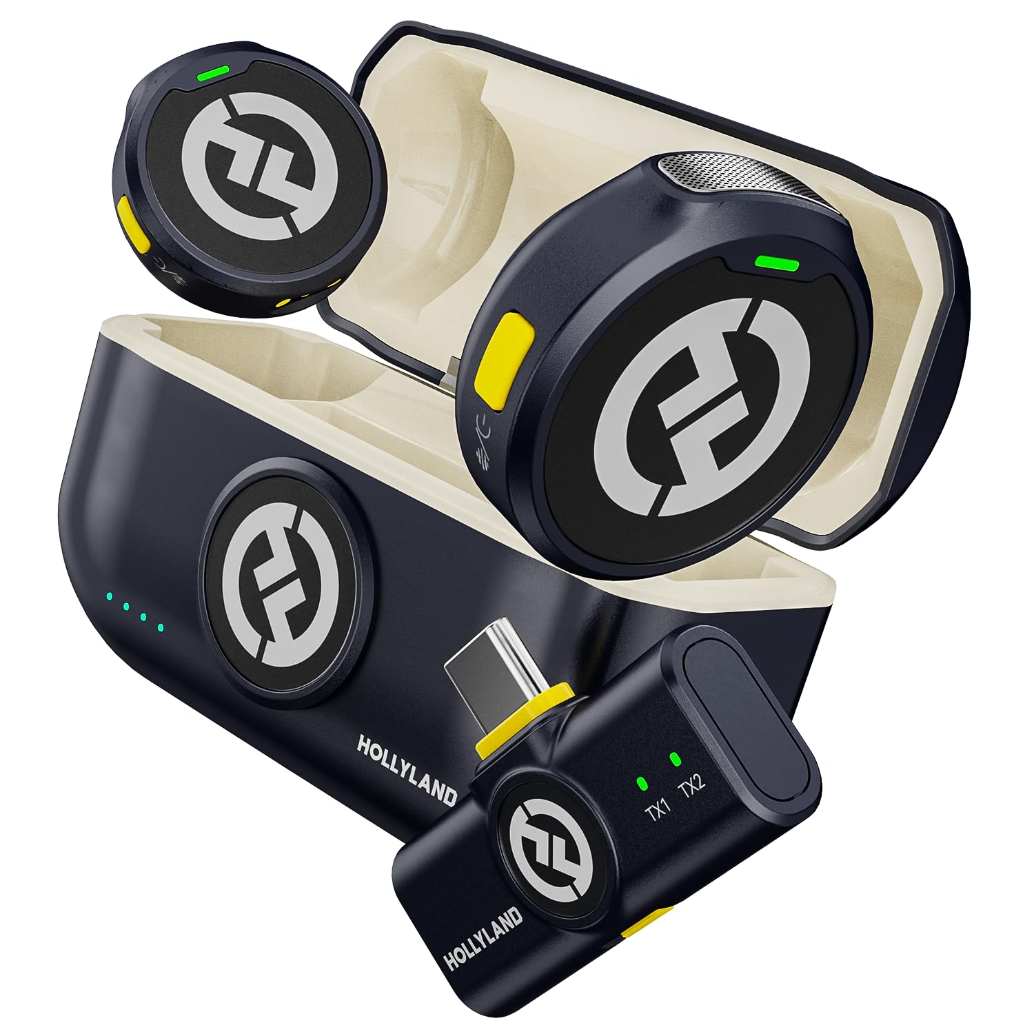 Hollyland Lark M2 Microfono Lavalier Wireless (2TX+1RX) per Telefoni Android, iPhone 15, 48kHz/24 bit, 300 m, Hi-Fi Audio, ENC Antirumore, 30H, Microfono Lavalier per Livestream, Vlog, Podcast - Nero