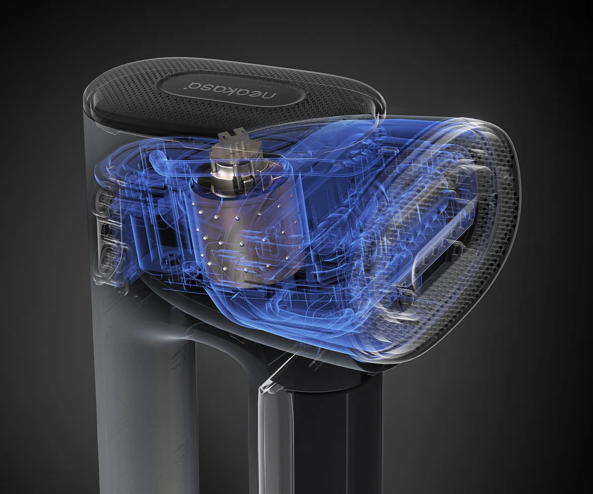 Plancha de vapor portátil con succión automática para ropa.