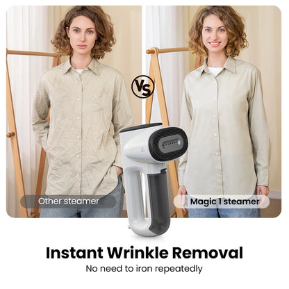 Plancha de vapor portátil con succión automática para ropa.
