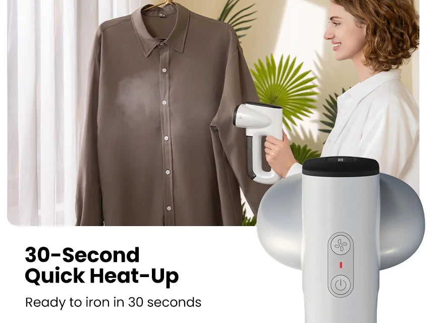 Plancha de vapor portátil con succión automática para ropa.