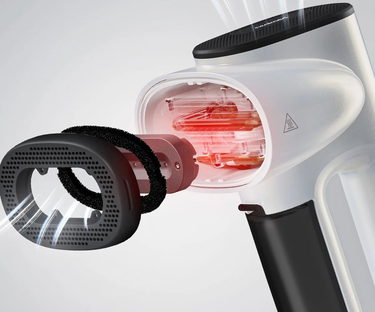 Plancha de vapor portátil con succión automática para ropa.