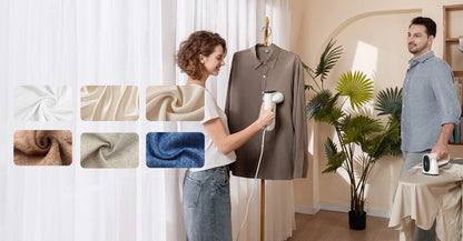 Plancha de vapor portátil con succión automática para ropa.